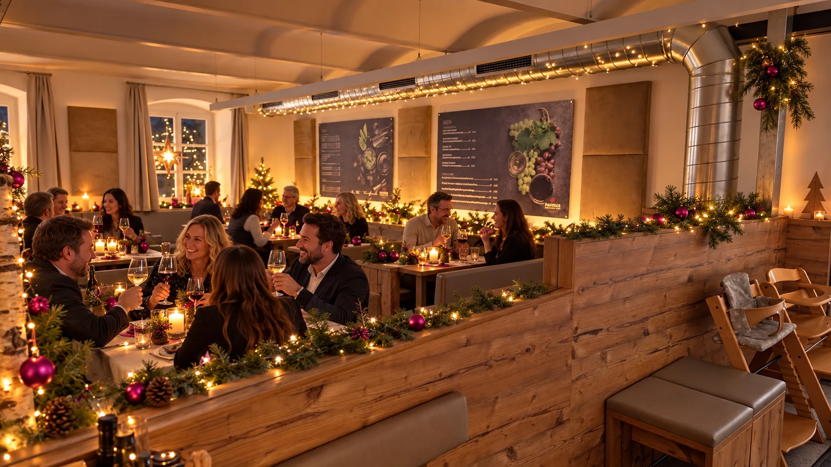 Festlich dekorierte Christmas-Party im RAFFAEL's