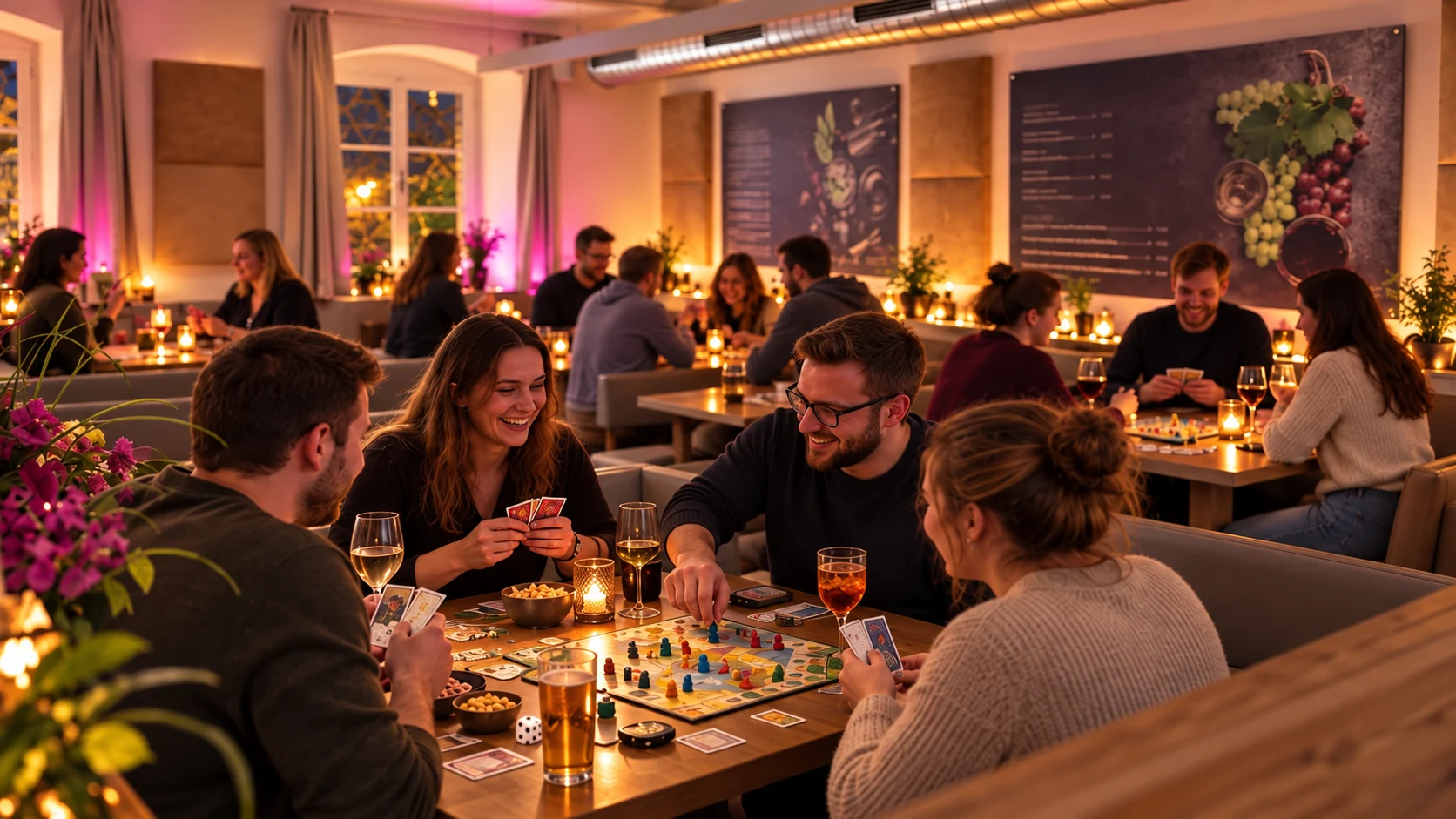 Freunde bei der GameNight mit Brett- und Kartenspielen im RAFFAEL's Stüberl